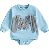 Spring Fall Newborn Baby Boy Outfit Floppy Eared Bunny Embroidered Bubble Romper Long Sleeve Onesie Jumpsuit Clothes