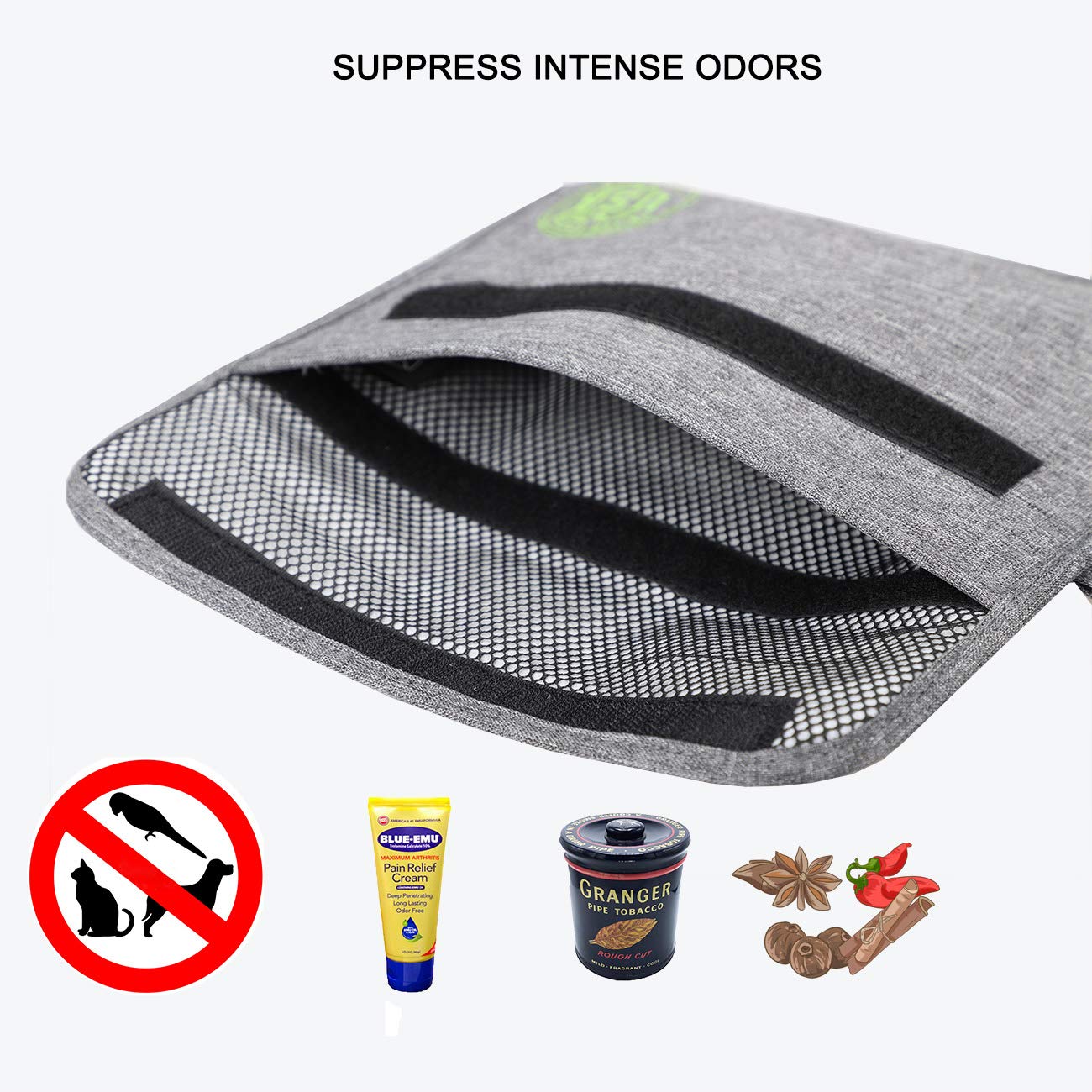 Smell Proof Bag 10 Inch x 7.5 Inch Portable Carbon Tissue Odor Proof Pouch - Sturdy and Modern Carbon Lined Stash Bag - Premium Quality Eco-Friendly Materials - Multiple Pockets - Waterproof Back