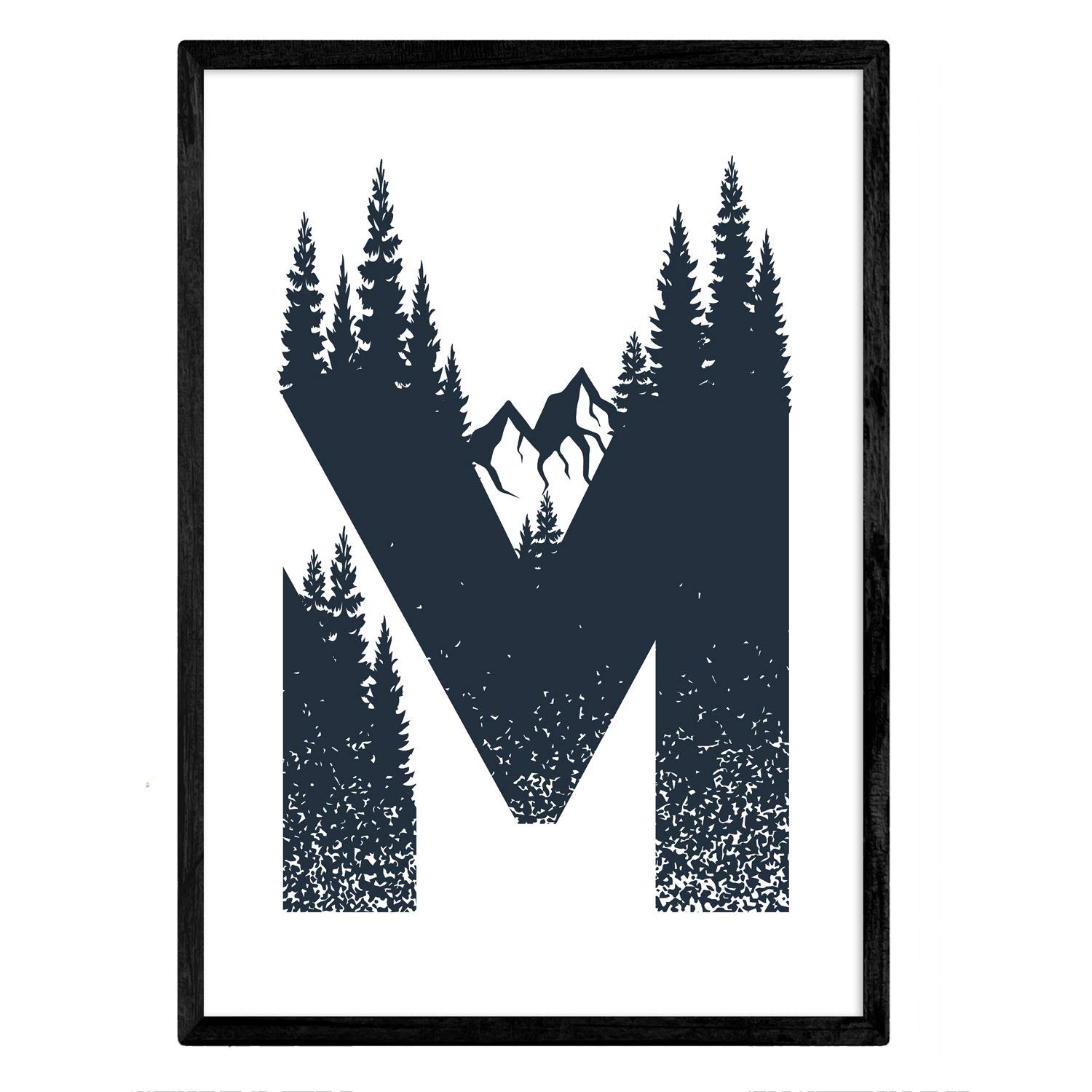 Letter M with forest and mountains. Naturaleza.Posters of letters with design. A3 size unframed — image 1