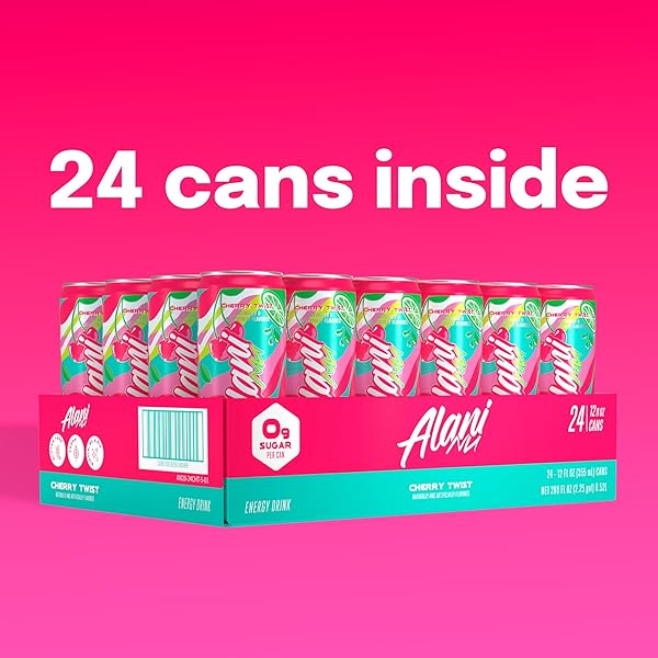 ALANI NU CHERRY TWIST, SUGAR FREE, LOW CALORIE ENERGY DRINKS, 200MG CAFFEINE, BIOTIN, B VITAMINS, ZERO SUGAR, 15 CALORIES, 12 FL OZ CANS, 24 PACK