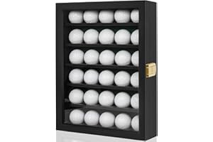 WELIDAY Golf Ball Display Case, Solid Wood Golf Ball Holder, Wall Mounted Golf Ball Rack with Acrylic Door for Golf Enthusiasts (Black, for 30 Golf Balls)