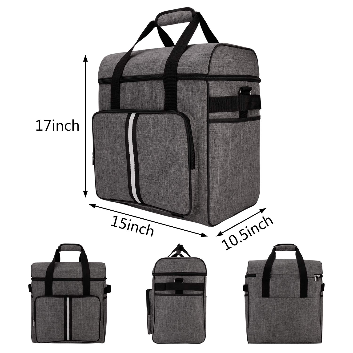 BAGLHER Heavy Duty Kitchen Mixer Cover for 6-8 Quart Stand Mixers, 2-in-1 Shoulder & Hand Carrying Case with Accessory Pockets (15”x10.5”x17”, Grey)