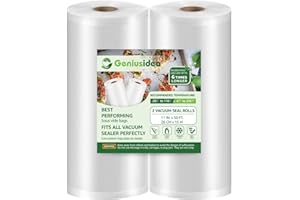 Geniusidea 11" x 50' 2 Rolls Vacuum Sealer Bags for Food Saver (100ft) Seal a Meal Commercial Grade Bags BPA Free Heavy Duty Great for Vac Storage Meal Prep or Sous Vide, White