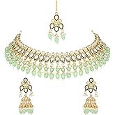 I Jewels Gold Plated Indian Wedding Bollywood Kundan Pearl Meenakari Choker Necklace Jewellery With Jhumka Earrings Set For Women (K7263)