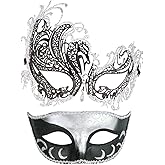 Coddsmz Couple Mask Half Venetian Masquerade Ball Mask Mardi Gras Mask Christmas Cosplay Costume Halloween Party Mask 2 Pack