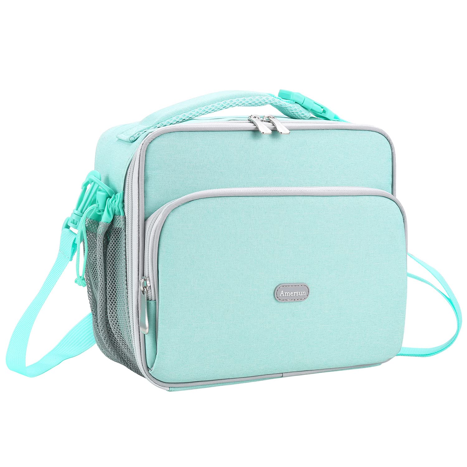 Amersun Lunch Bag for Kids - Padded Insulated Lunch Box with Adjustable Shulder Strap & 2 Pockets for Girls Boys Toddler School, Light Blue
