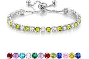 SFONI Birthstone Bracelet for Women, Silver Tennis Bracelets with Cubic Zirconia Adjustable Slider Bracelet Birthday Mother's Day Graduation Gifts for Her Mom Wife Girlfriend