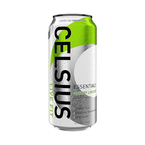 CELSIUS ESSENTIALS, SPARKLING CHERRY LIMEADE, PERFORMANCE ENERGY DRINK 16 FL OZ (PACK OF 12)