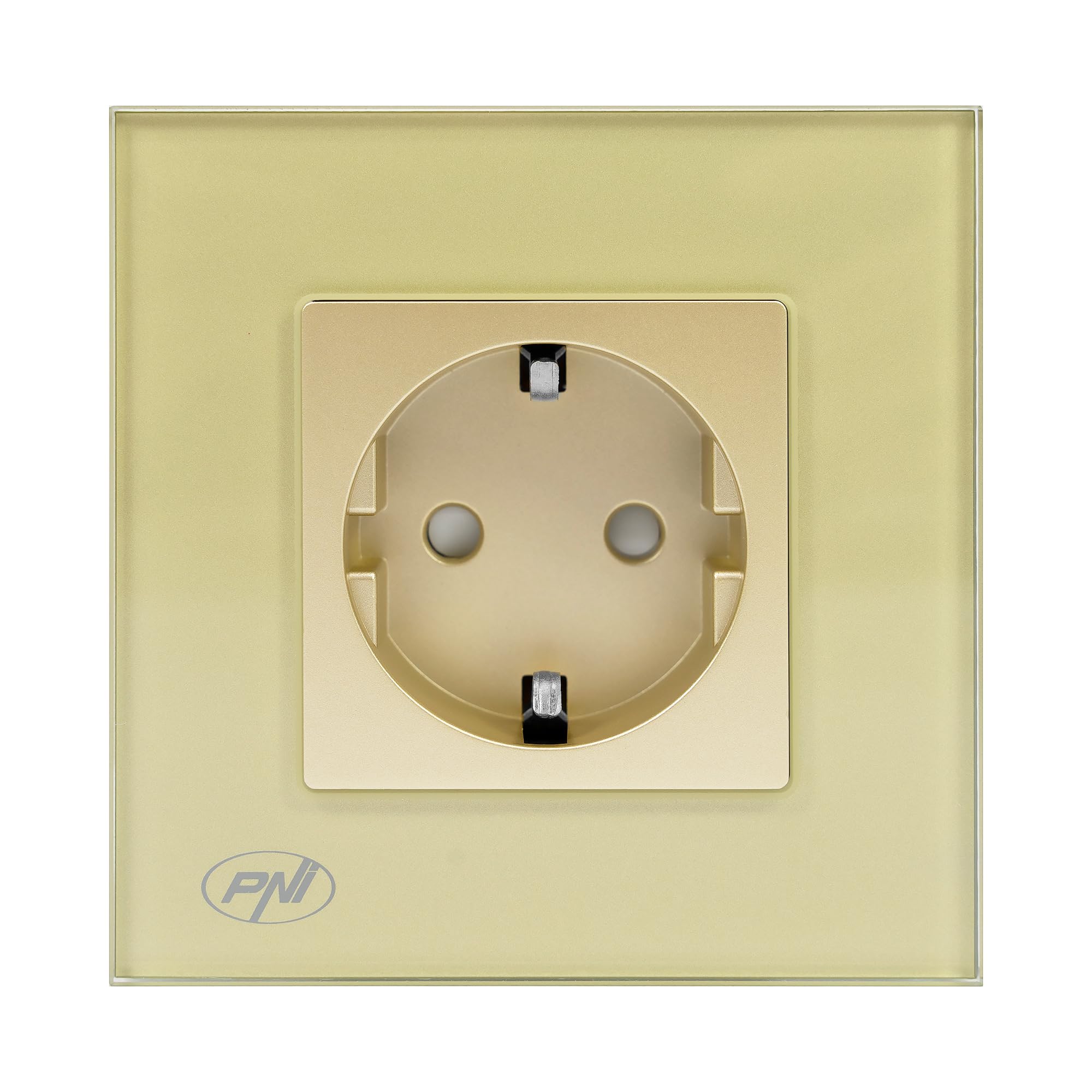 Simple built-in socket PNI WP101G with glass frame, Gold golden color, 16A 3000W