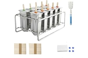 YaeTool Stainless Steel Ice Pop Makers Kit with Rack, 10 Molds, 10 Silicone Seals, 100 Bamboo Sticks, 20 Pop Bags, Cleaning B
