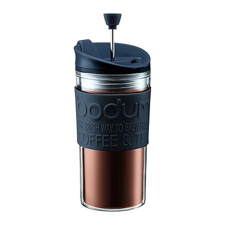 Bodum 11102-01 Travel Press Kaffeebereiter, 0.35 L Reisebecher Kunststoff 8 x 8 x 17 cm, schwarz