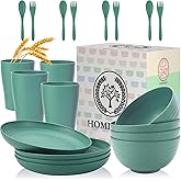 Wheat Straw Dinnerware Sets, Homienly 20pcs Unbreakable Microwave Dishwasher Safe Tableware Lightweight Bowls, Cups, Plates Set Reusable Dinner Plates Bowls set (Green)