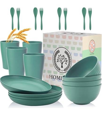 Dish Set Wheat Straw Dinnerware Sets Unbreakable Dinnerware Sets