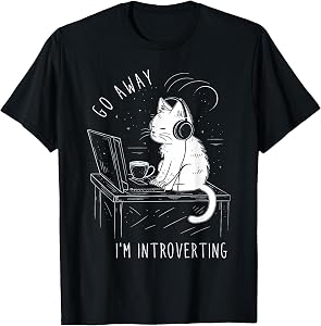 Introvert Cat with Coffee on Computer Antisocial Emo Goth T-Shirt