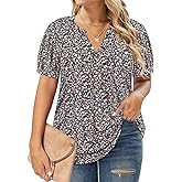 RITERA Plus Size Tops for Women Short Puff Sleeve Blouse Casual V Neck Tunic Oversize Loose Fit Ladies Tunic Summer XL-5XL