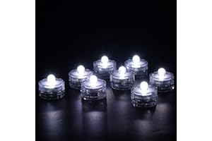 Rhytsing Set of 12 Submersible Led Tealights, Waterproof Underwater Wedding Tea Lights, White Steady Light, Batteries Included
