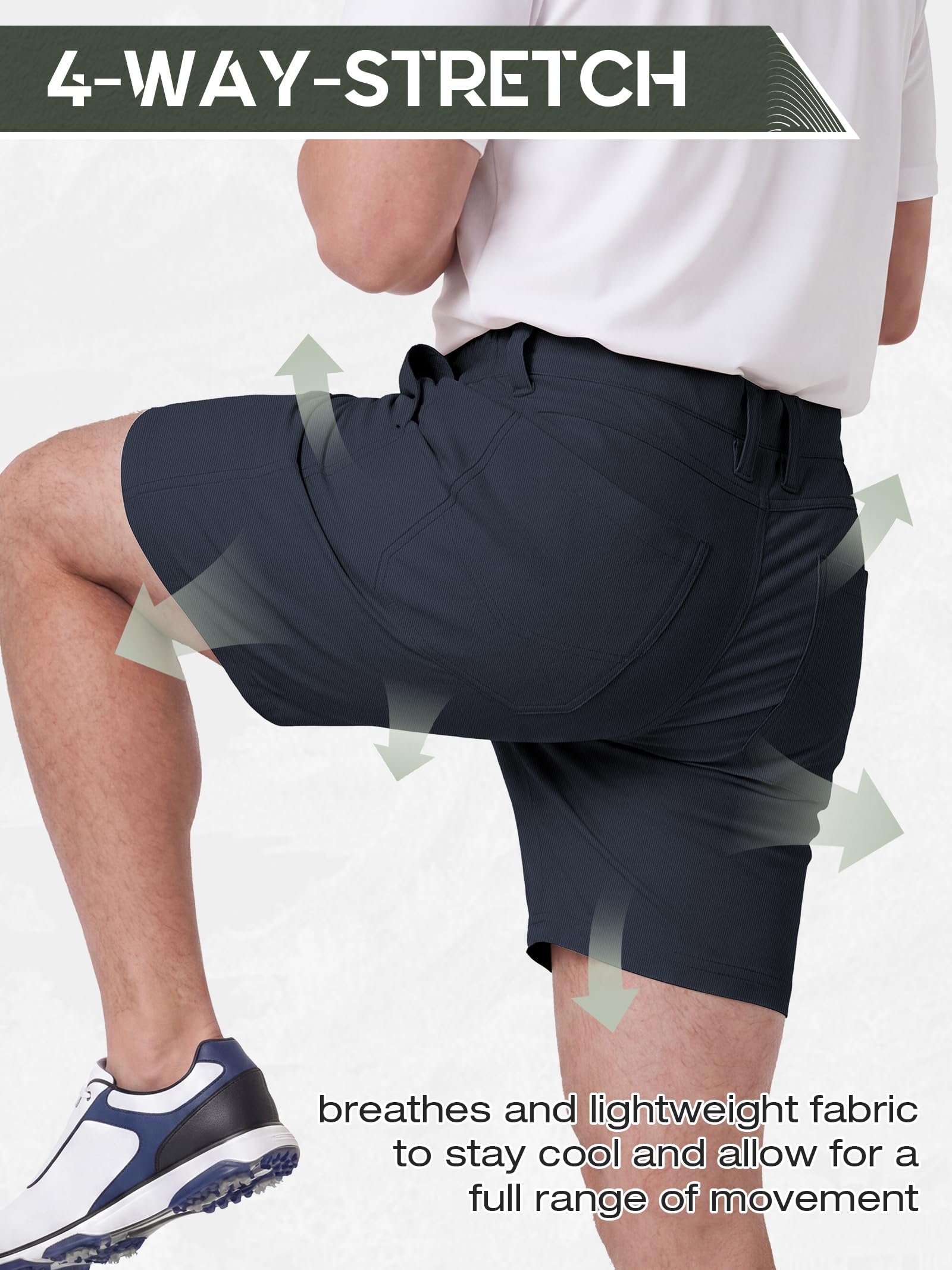 IGOLUMON Golf Shorts Herren Kurz mit 4-Way-Stretch Wanderhose Herren Cargo Chino Shorts für Outdoor & Freizeit Bequeme Kurze Hose 34W*9L-Dunkelblau 5