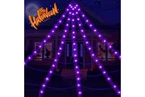 Vanthylit Outdoor Halloween Decorations, 16FT Giant Spider Web Lights with 135 LED Purple Halloween Lights, Lighted Spider Web Decorations for Party Yard Haunted Mansion Halloween Decor
