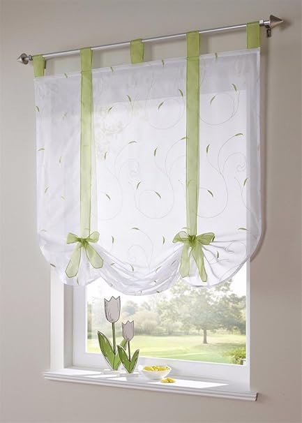 Window Curtain Roman Shade Embroidery Style Tie Up Curtains Home