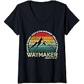 Women's Vintage Waymaker Promise Keeper Miracle Worker Christian V-Neck T-Shirt
