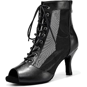 GYUBL Dance Heels,Gladiator Mesh Latin Salsa Ballroom Party Ankle Boots for Women,Suede Sole,3" Heel