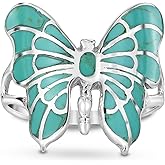 AeraVida Exotic Graceful Butterfly Simulated Green Turquoise Inlay .925 Sterling Silver Ring