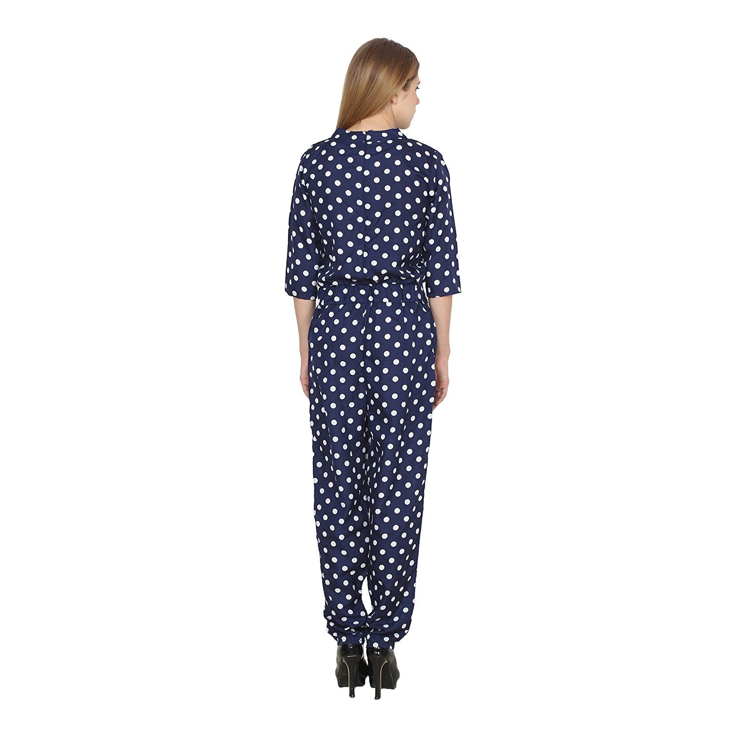 my swag women's brought polka dot print 3/4 sleeve jumpsuit