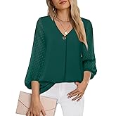 Bebonnie Womens Lantern 3/4 Sleeve Causal Loose V Neck Chiffon Blouses Tops