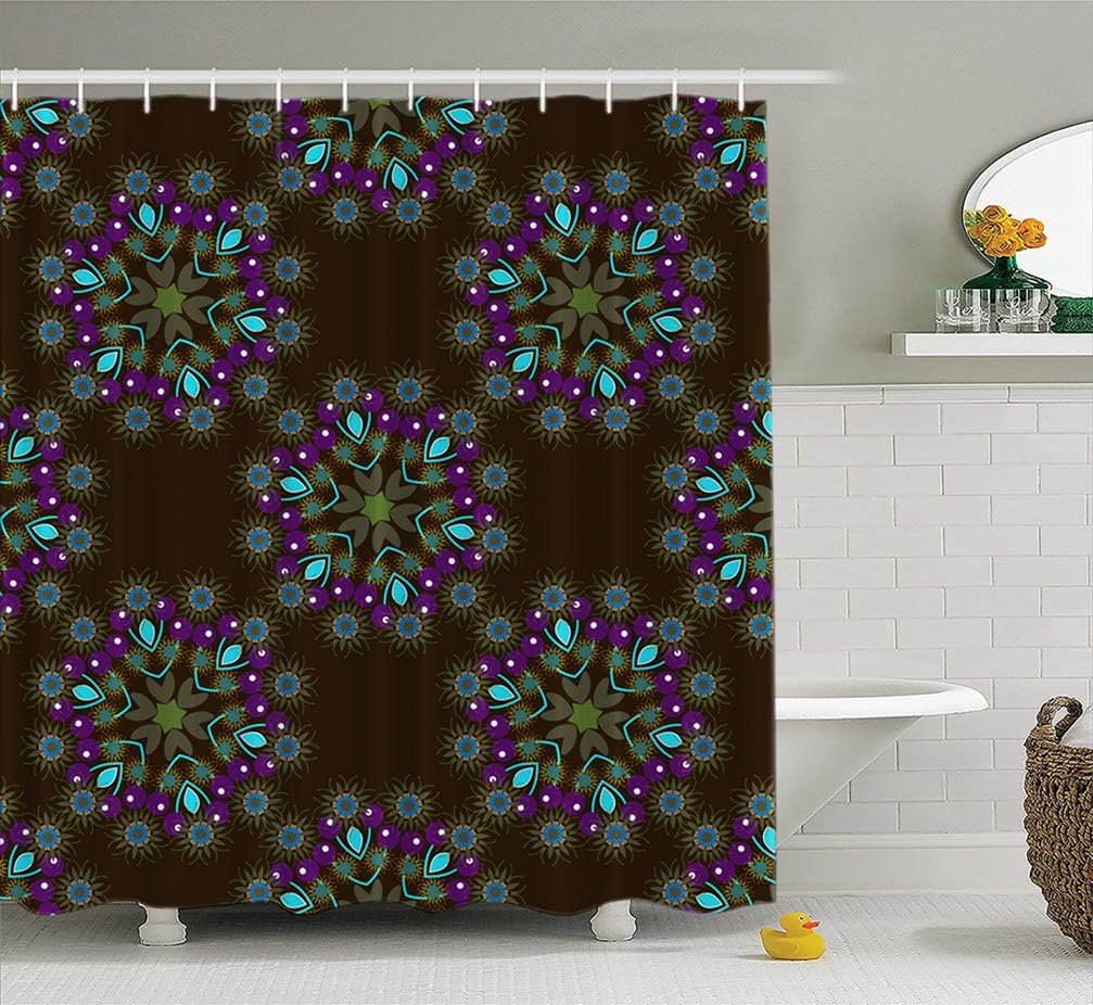 KJONG Mandala Bathroom Shower Curtains 72X78 Inches Ethnic Patchwork Indian Arabic Moroccan Purple Brown and Green Waterproof Fabric Bathroom Curtain Set of Hooks