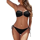 YACUN Women's 2 Piece Strapless Bandeau Bikini Set U-Wire Cheeky Bathing Suit Lace up Swimsuits