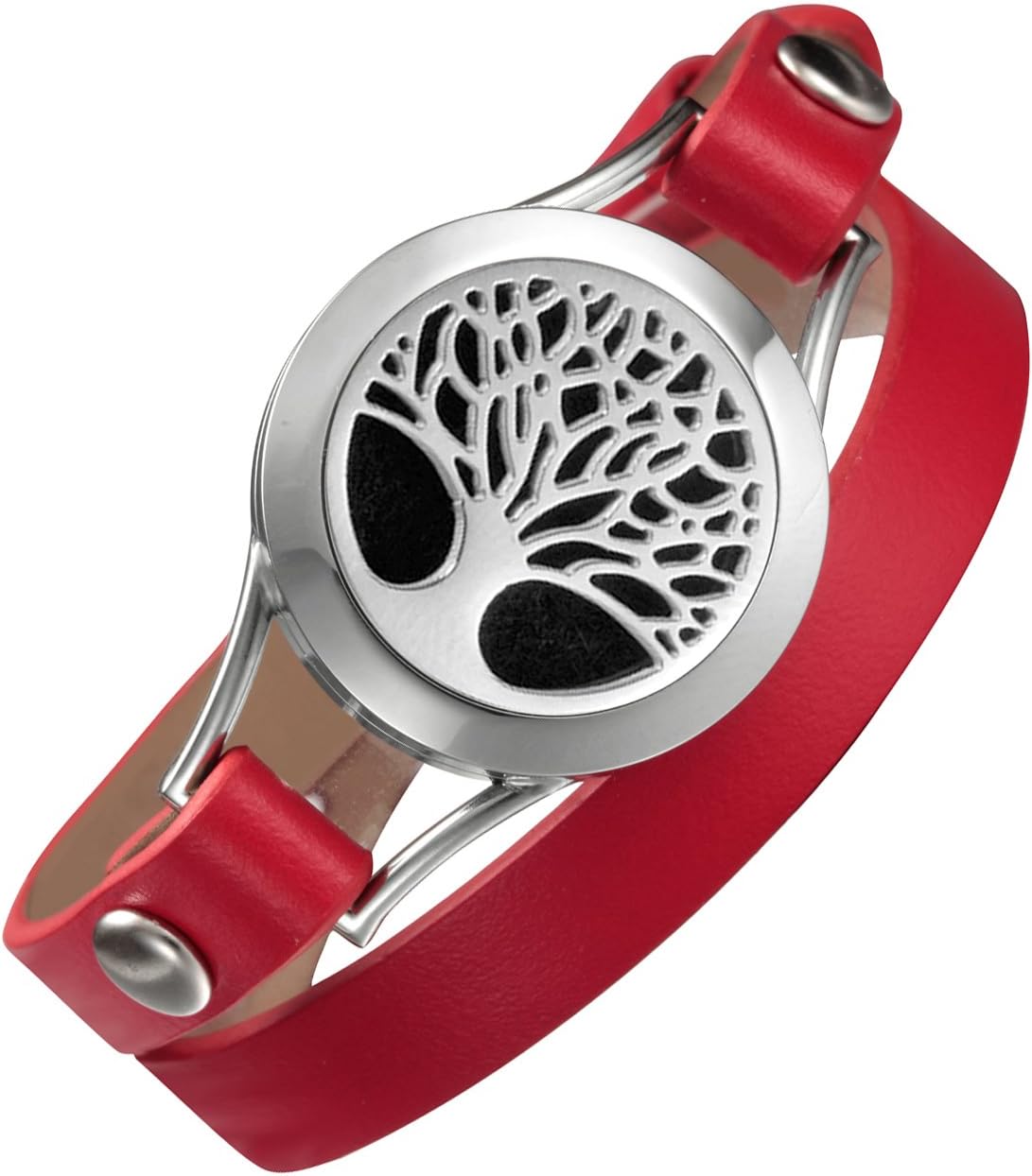 EVERLEAD Carving Round Aromatherapy Essential Oils Diffuser Locket Bracelet 316l Stainless Steel Real Leather Bracelet