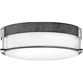 Hinkley Colbin 3233DZ Medium Flush Mount Ceiling Light, Decorative Knurled Knobs, Etched Opal Glass, Aged Zinc