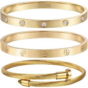 Stackable Bracelets set for Women 14K Gold Plated Stainless Steel, Tennis Bracelet Love & Friendship Bangle, Mothers Day Vale