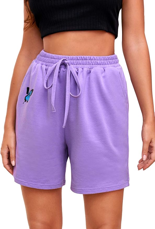 Floerns Women's Casual Elastic Waist Drawstring Lounge Shorts with