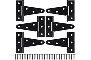 BOODVON 4 Inch T-Strap Gate Hinges, Shed Barn Door Hinges Heavy Duty, Black Tee Hinges for Wooden Fences, Yard Gate, Wrought Hardware Iron Rustproof (6Pack/Set)