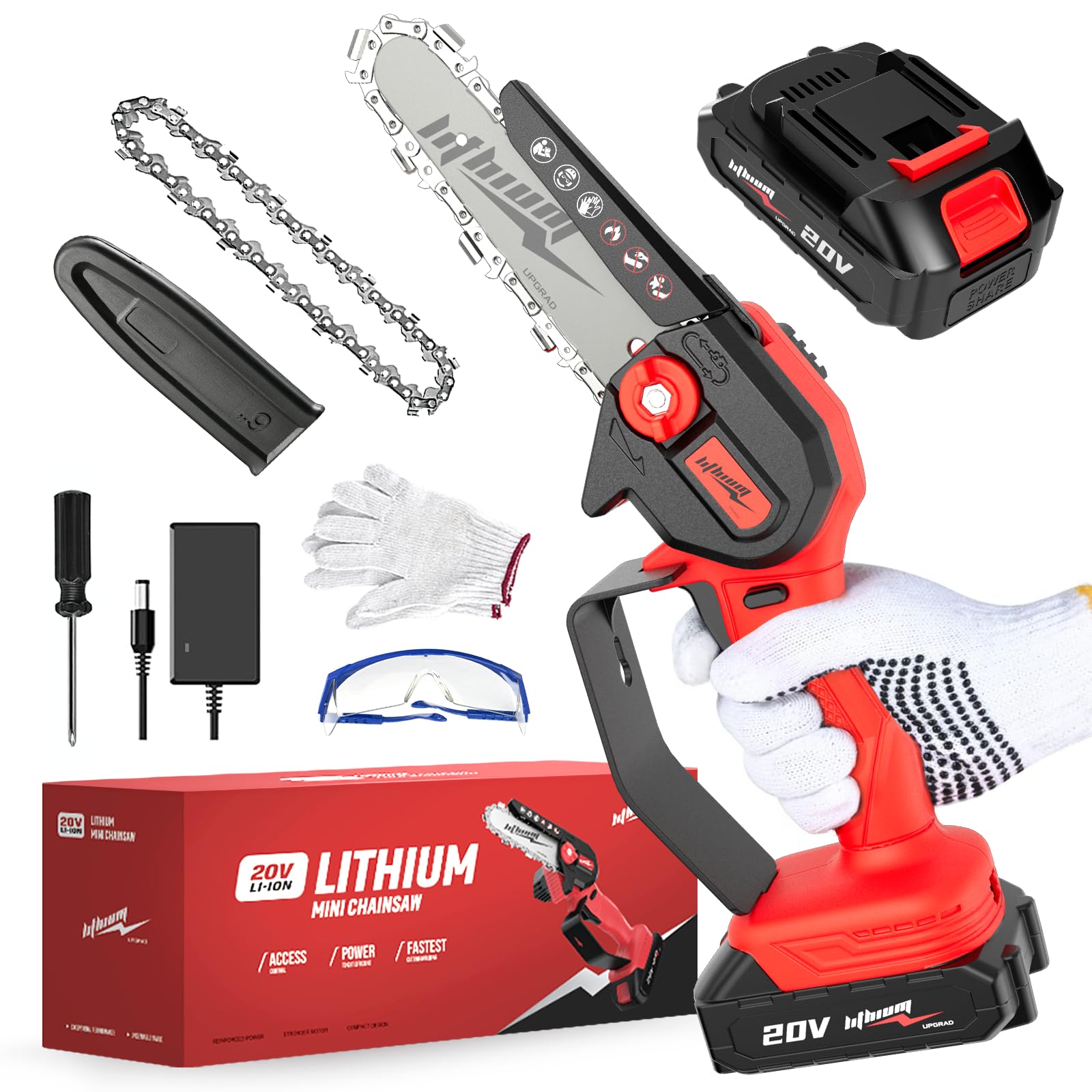 Photo 1 of Cordless Mini Chainsaw, 20V Max Battery 6 Inch Small Chain Saw, One-Hand Handheld Electric Portable Chainsaw for Cutting Wood Trimming and Woodworking- Mini Chain Saw Cordless with 1 Batter