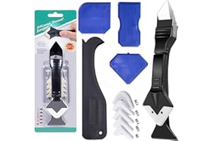 RENZHICHU 11Pcs Caulking Tools, 3 in 1 Silicone Caulking Finishing Tool Kit(Stainless Steelhead), Reuse and Replace 5 Silicone Pads, Sealant Caulk for Kitchen Bathroom Window, Sink Joint