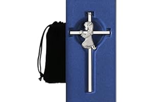 Silver Girl Wall Cross Blessing Baby Metal Cross Praying Girl Plaque Wall Decor Cross Great for Baptism Perfect for First Hol