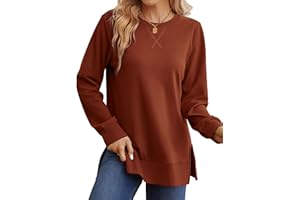 Saloogoe Sweatshirt for women Side Split Fall Fashion 2025 Long Sleeve Shirts Trending Now