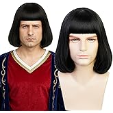 Probeauty Mens Black Bob Wig Short Straight Cosplay Wig for Men Synthetic Hair Wigs with bangs for Halloween Costume Party