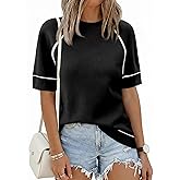 Saodimallsu Womens Short Sleeve Sweaters Casual Crew Neck Lightweight Knit Summer Trendy Pullover Tops