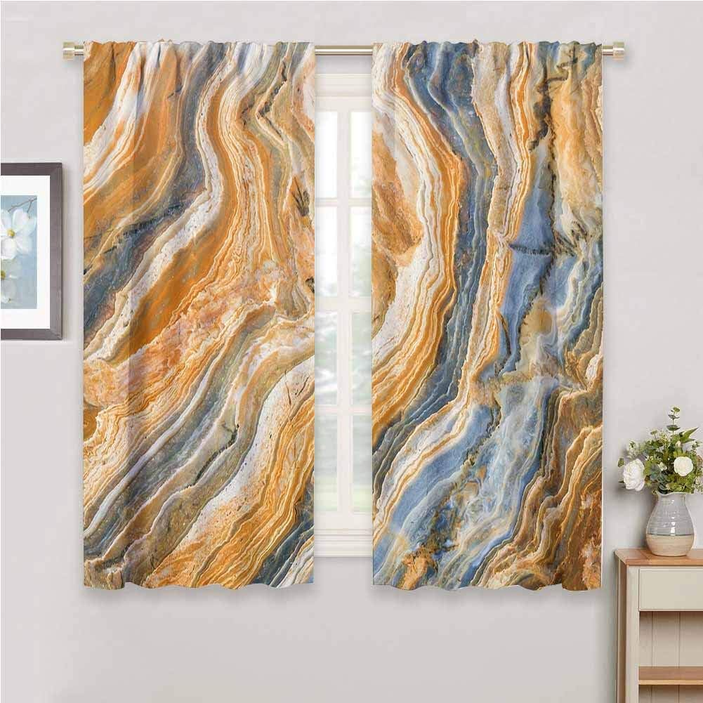 Curtains for Bedroom Marble Colorful Rock Quartz Surface Background Formation Abstract Picture Slate Blue Orange Apricot Cartoon Printed Nursery Room W84 xL84