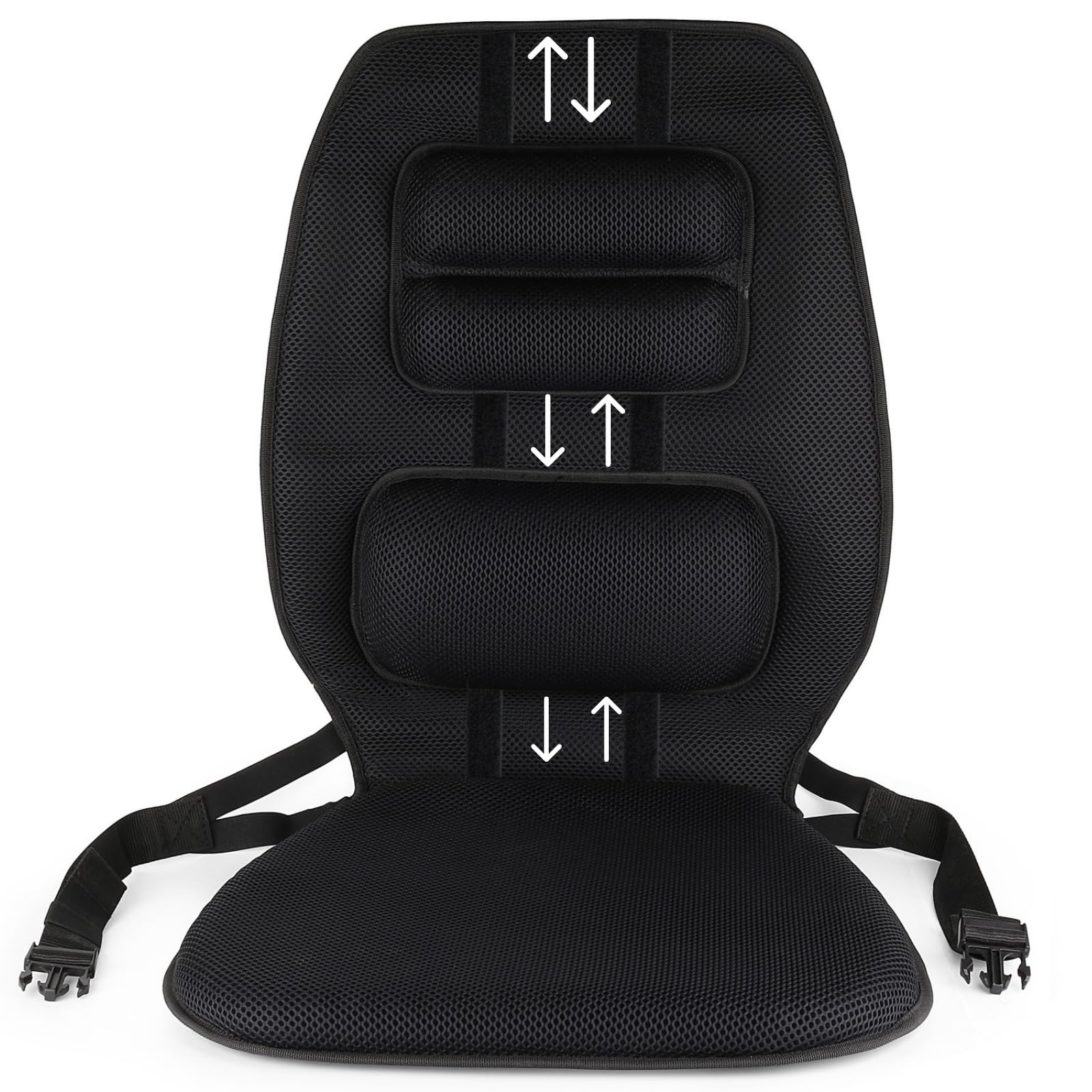 FOMI Gel Seat Cushion and Adjustable Back Support | Lumbar Pillow Flexible Placement for Upper Lower Thoracic, Coccyx, Pressure Sore Pain Relief | for Car, Office Chair, Gaming, Stadium | Posture Aid