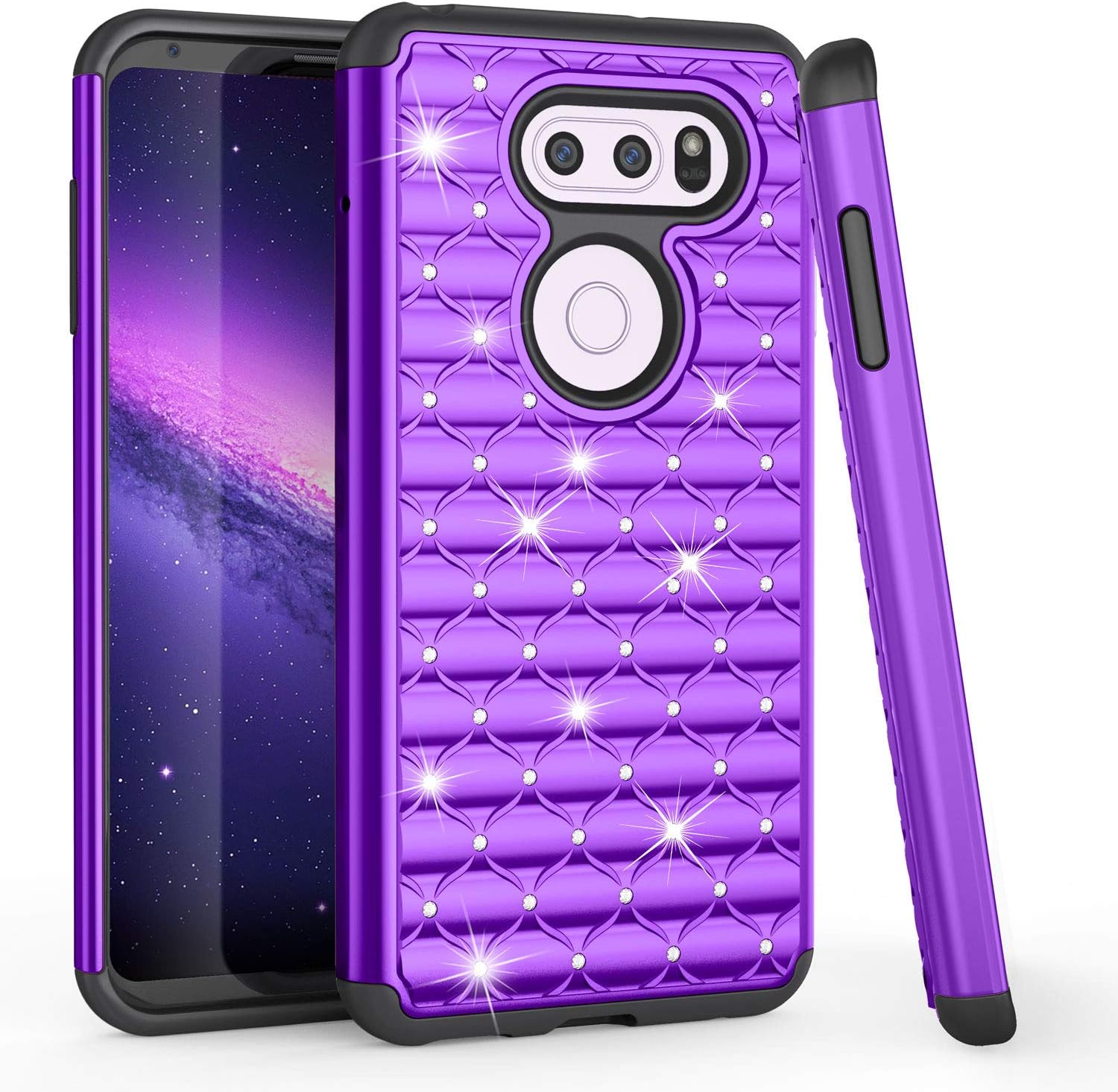 TILL LG V30 / V35 Case, LG V30 Plus Cute Case, TILL Studded Rhinestone Crystal Bling Diamond Sparkly Luxury Shock Absorbing Hybrid Defender Rugged Slim Glitter Case Cover for Girls Women [Purple]