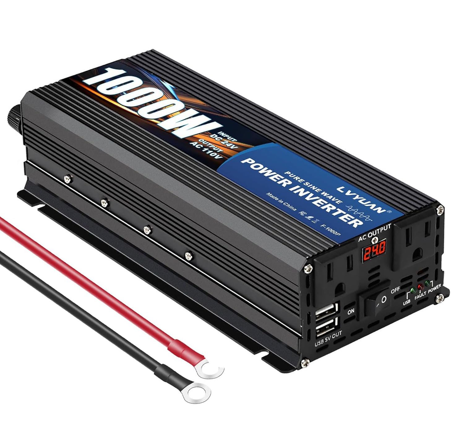 Photo 1 of ***PARTS ONLY ****LVYUAN 1000 Watt Pure Sine Wave Power Inverter 24V to 110V/120V DC to AC Converter with Dual Sockets, Dual USB Ports, LED Display for Home Outdoor RV Car Power Inverter Power Adapter