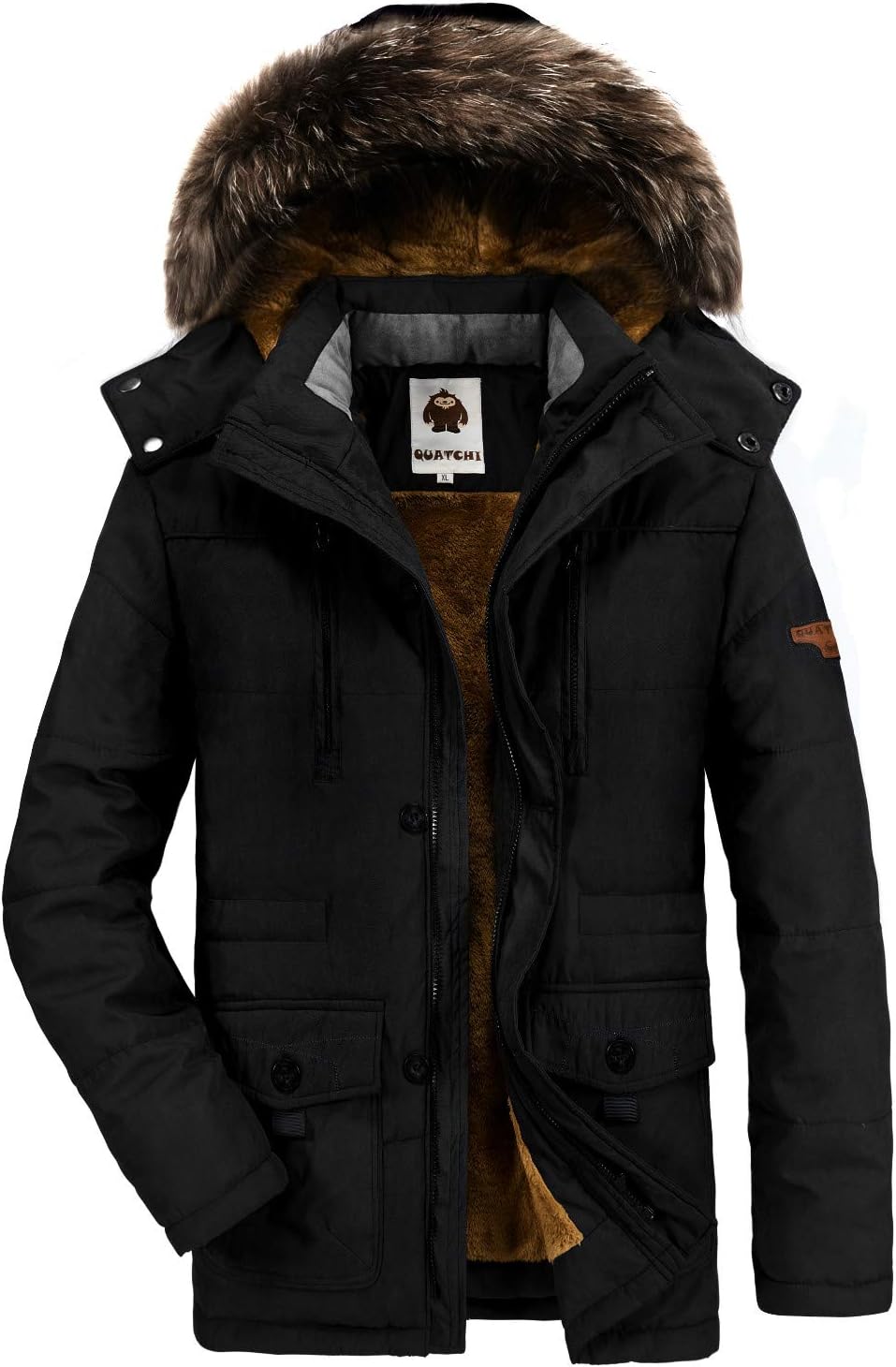 Yavero Men's Faux Fur Lined Winter Coat Detachable Hood Windproof Jacket Warm Thicken Casual Outwear