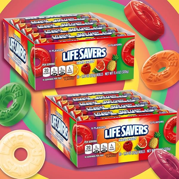 LIFE SAVERS 5 FLAVORS HARD CANDY ROLLS, 1.14 OUNCE – 10 COUNT (PACK OF 2)
