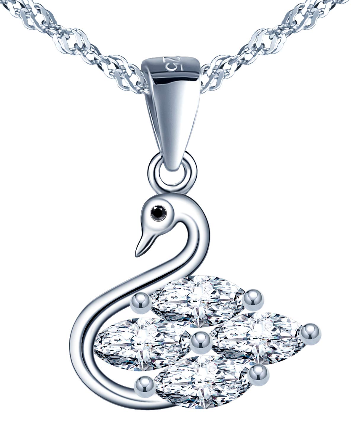 MicLee Women's girl's Sterling Silver Necklace, elegant pendant necklace of little swan, decorated with shiny zircons, gift for Birthday, Valentine's Day and Christmas