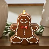 Luminara Flameless Candle Moving Flame LED with Timer, Real Unscented Wax Gingerbread Boy Figural 4.6"x5.5", Battery Operated Christmas Holiday Decor, Remote Compatible (Batteries Not Included)