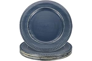 uxcell 10pcs Vintage Charger Plates Bulk, 13 Inch Plastic Beaded Chargers for Dinner Plates Set Round Plate Charger for Weddi